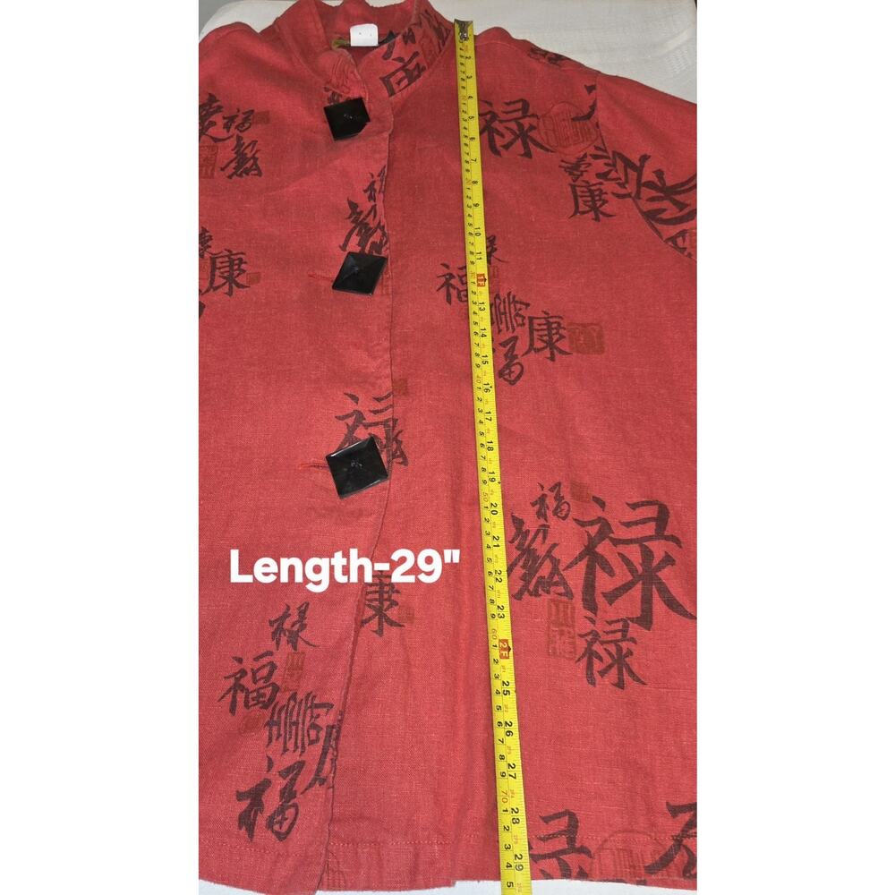 VTG Painted Pony Red Linen Jacket Top 1X Asian Designs Large Buttons Y2K USA - Picture 10 of 16